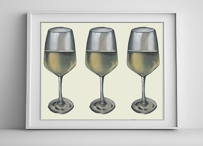 Classic White Wine Glasses Pastel Drawing image 1