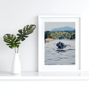 Breaching Humpback Whale Print "Feeling the Air" of original gouache painting, wildlife nautical coastal sea ocean landscape wall art gift