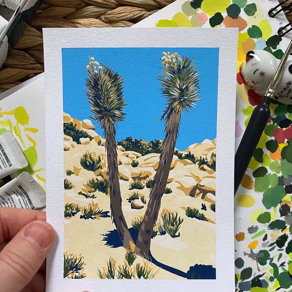 Original A6 gouache landscape painting, American National Parks, Joshua Tree, home décor, unique hand painted, travel artwork collectible