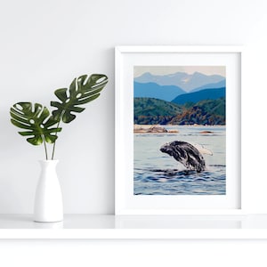 Breaching Humpback Whale Print "Before the Splash" of original gouache painting, wildlife nautical sea coastal ocean landscape wall art gift