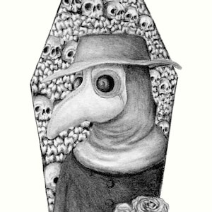 Plague Doctor Catacombs Charcoal Print - 5x7 and 8x10 Giclee