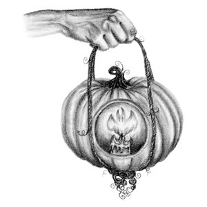 Pumpkin Lantern Charcoal Print - 5x7 or 8x10 Giclee