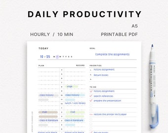 Daily Productivity Planner | A5 | Printable Daily Planner Insert | Plan & Record | Daily Review | Study | Work | DO1P | Printable PDF