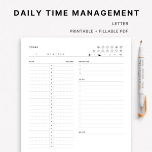 Daily Time Management | Letter | Printable Planner Insert | DO1P | Daily Schedule 24 Hours | 10 Minute Time Block | Undated | + fillabld PDF