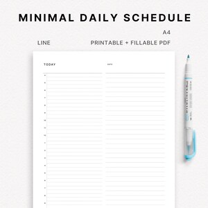 Minimal Daily Schedule | Line | A4 | Printable Planner Insert | DO1P | Half Hourly Plan | Undated | with Fillable PDF