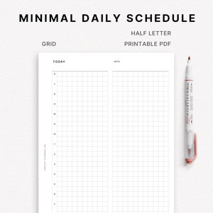 Minimal Daily Schedule | Half Letter | Grid | Printable Planner Insert | DO1P | Half Hourly Plan | Undated | Printable PDF