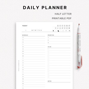 Daily Planner | Half Letter | Printable Planner Insert | DO1P | Daily Schedule 24 Hours | Undated | Printable PDF
