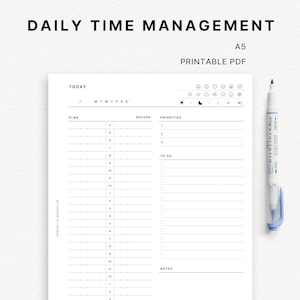 Daily Time Management | A5 | Printable Planner Insert | DO1P | Daily Schedule 24 Hours | 10 Minute Time Blocking | Undated | PDF