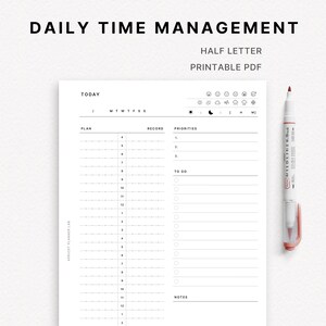Daily Time Management | Half Letter | Printable Planner Insert | DO1P | Daily Schedule 24 Hours | 10 Minute Time Blocking | Undated | PDF
