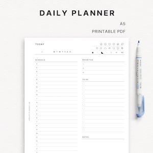Daily Planner | A5 | Printable Planner Insert | DO1P | Daily Schedule 24 Hours | Morning Routine | Miracle Morning | Undated | Printable PDF