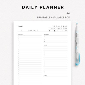 Daily Planner | A4 | Printable Planner Insert | DO1P | Daily Schedule 24 Hours | Undated | with Fillable PDF
