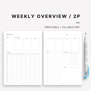 Weekly Overview A4 Printable Planner Insert WO2P Week on 2 Pages ...