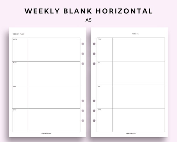 A5 Printable Weekly Planner Template Horizontal Weekly - Etsy