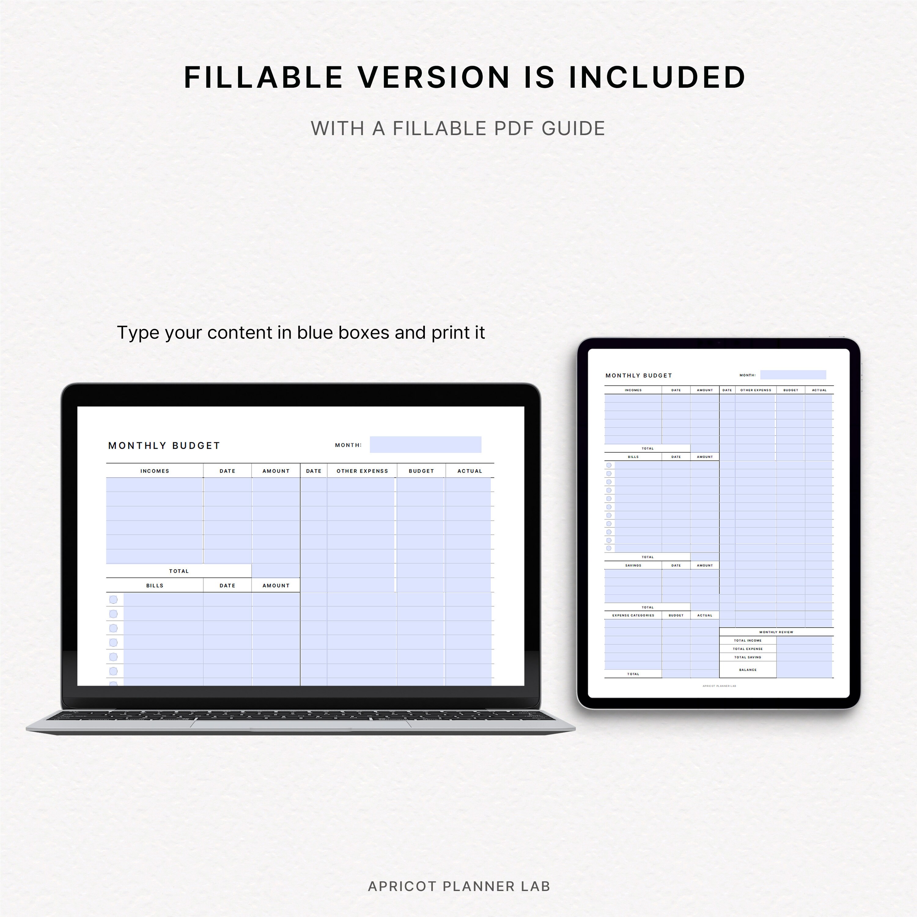 Monthly Budget Planner Letter Printable Planner Insert MO1P Expense ...