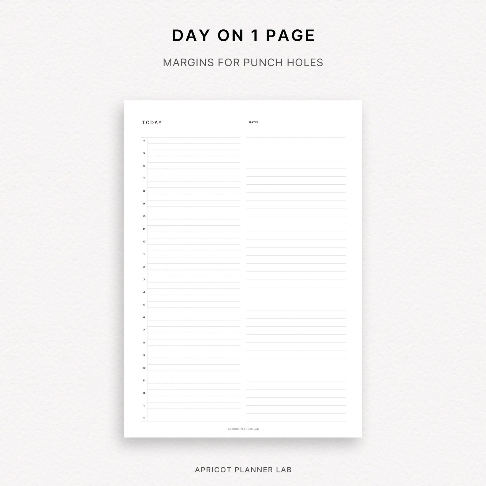 Minimal Daily Schedule Line A4 Printable Planner Insert DO1P Half Hourly Plan Undated With ...