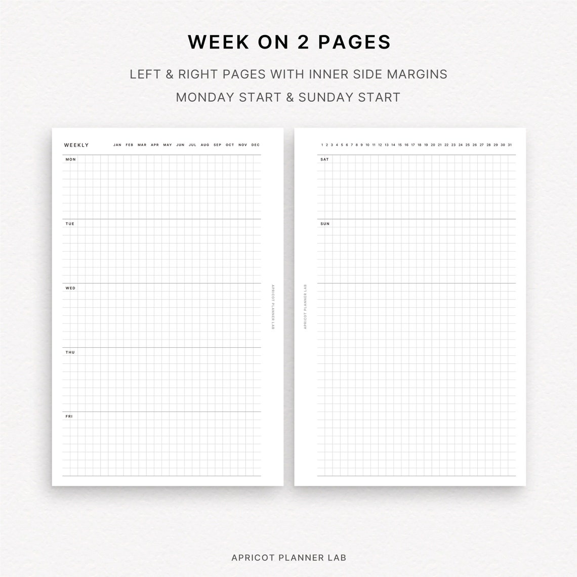 Simple Weekly Diary Half Letter Grid Printable Planner Insert WO2P