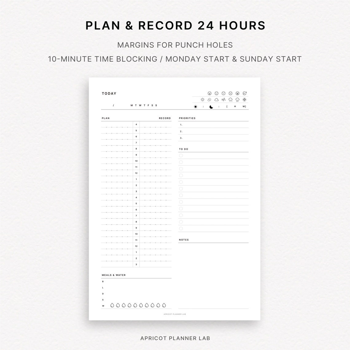 Daily Time Management A4 Printable Planner Insert DO1P Daily Schedule