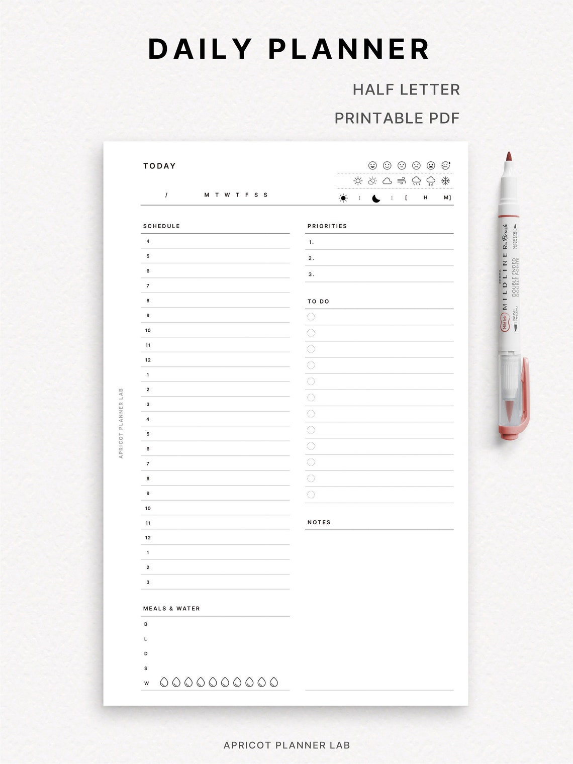 Daily Planner Half Letter Printable Planner Insert DO1P Daily Schedule ...