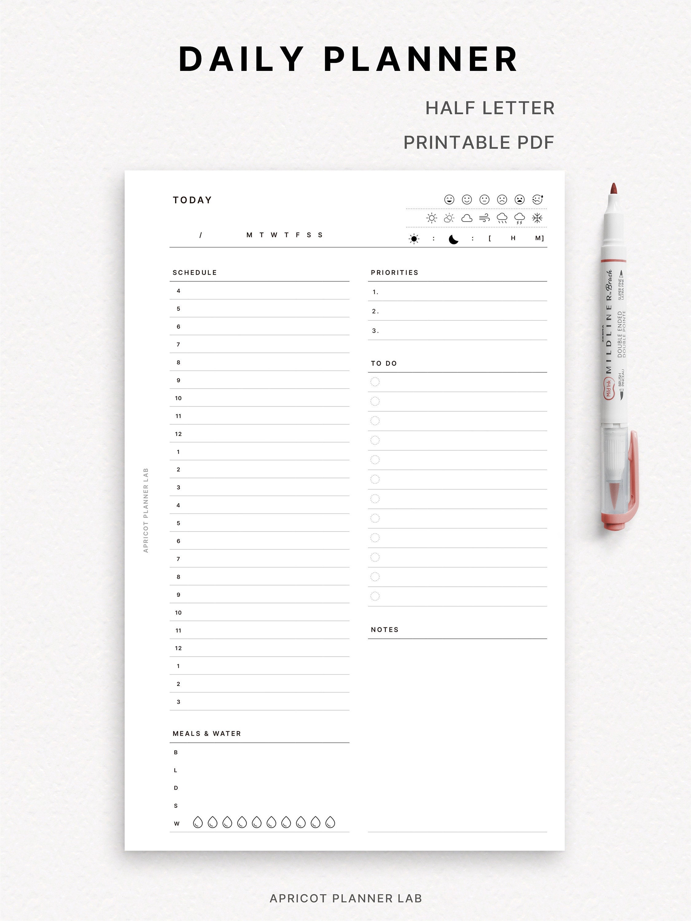 Daily Planner Half Letter Printable Planner Insert DO1P Daily Schedule ...
