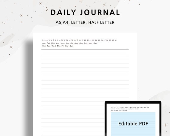 Printable Daily Journal Template A5 A4 Letter Half Letter - Etsy