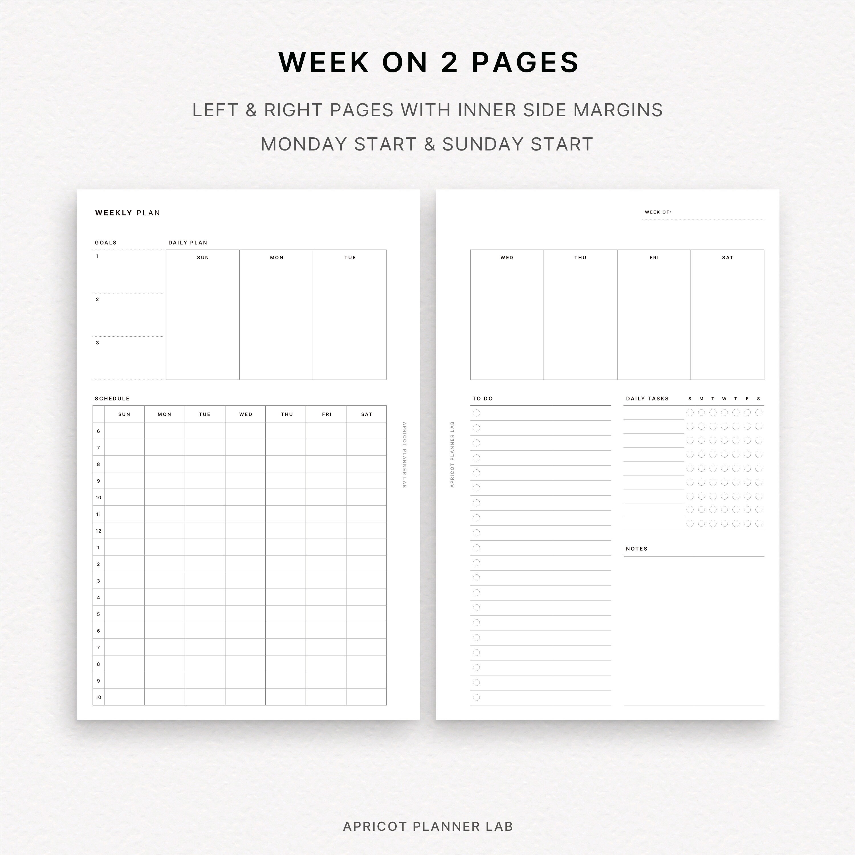 Weekly Overview | Half Letter | Printable Planner Insert | WO2P | Week ...