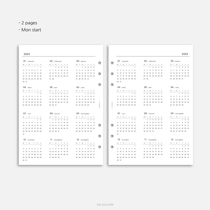 A5 2023 Calendar Yearly Planner 2023 Dated Year on 1 Page Etsy