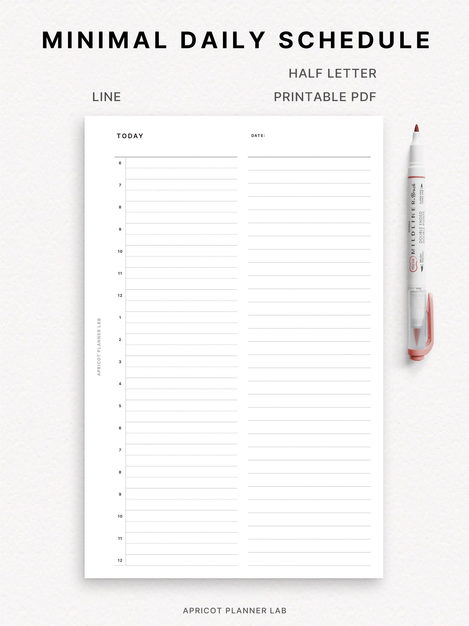 Minimal Daily Schedule Half Letter Line Printable Planner Insert DO1P ...