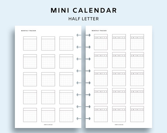 Half Letter Printable Calendar Mini Monthly Tracker - Etsy