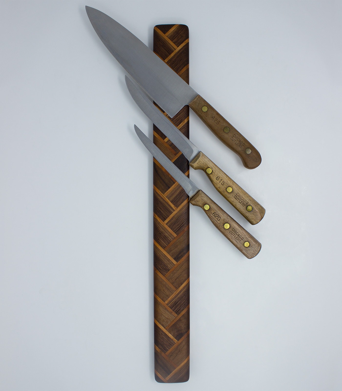 Herringbone Wood Knife Holder Walnut and Cherry Etsy