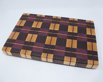Plaid End Grain Cutting Board - Purpleheart, Maple, and Walnut