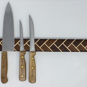 Herringbone Wood Magnetic Knife Holder - Walnut and Maple