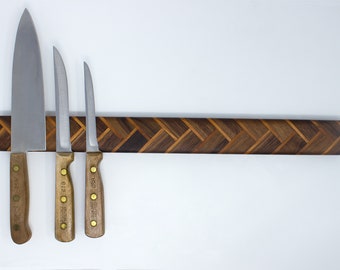 Herringbone Wood Magnetic Knife Holder - Walnut and Cherry