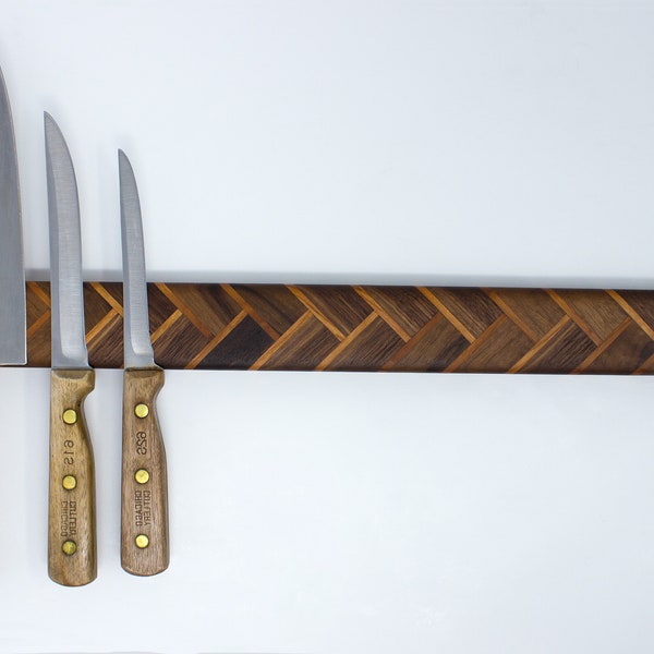 Herringbone Wood Magnetic Knife Holder - Walnut and Cherry