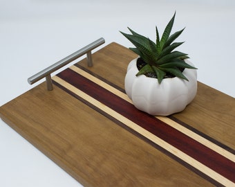 Light Walnut with Maple and Padauk Striped Serving Tray