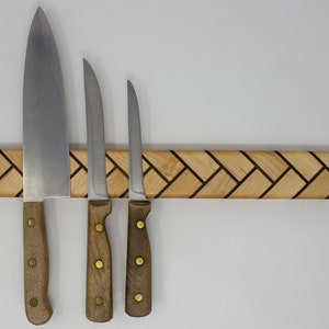 Herringbone Wood Magnetic Knife Holder - Maple and Walnut