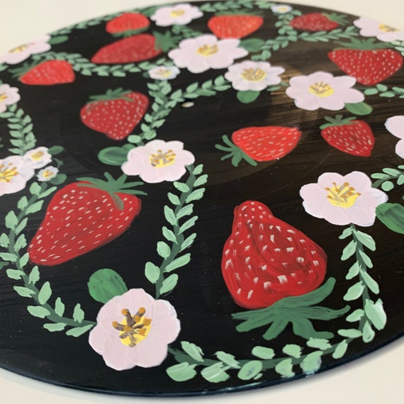 Strawberry Vines Painted Vinyl Record Etsy Strawberry Vines Painted Vinyl Record Etsy