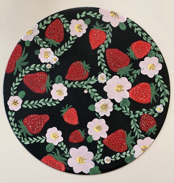 Strawberry Vines Painted Vinyl Record Etsy Strawberry Vines Painted Vinyl Record Etsy