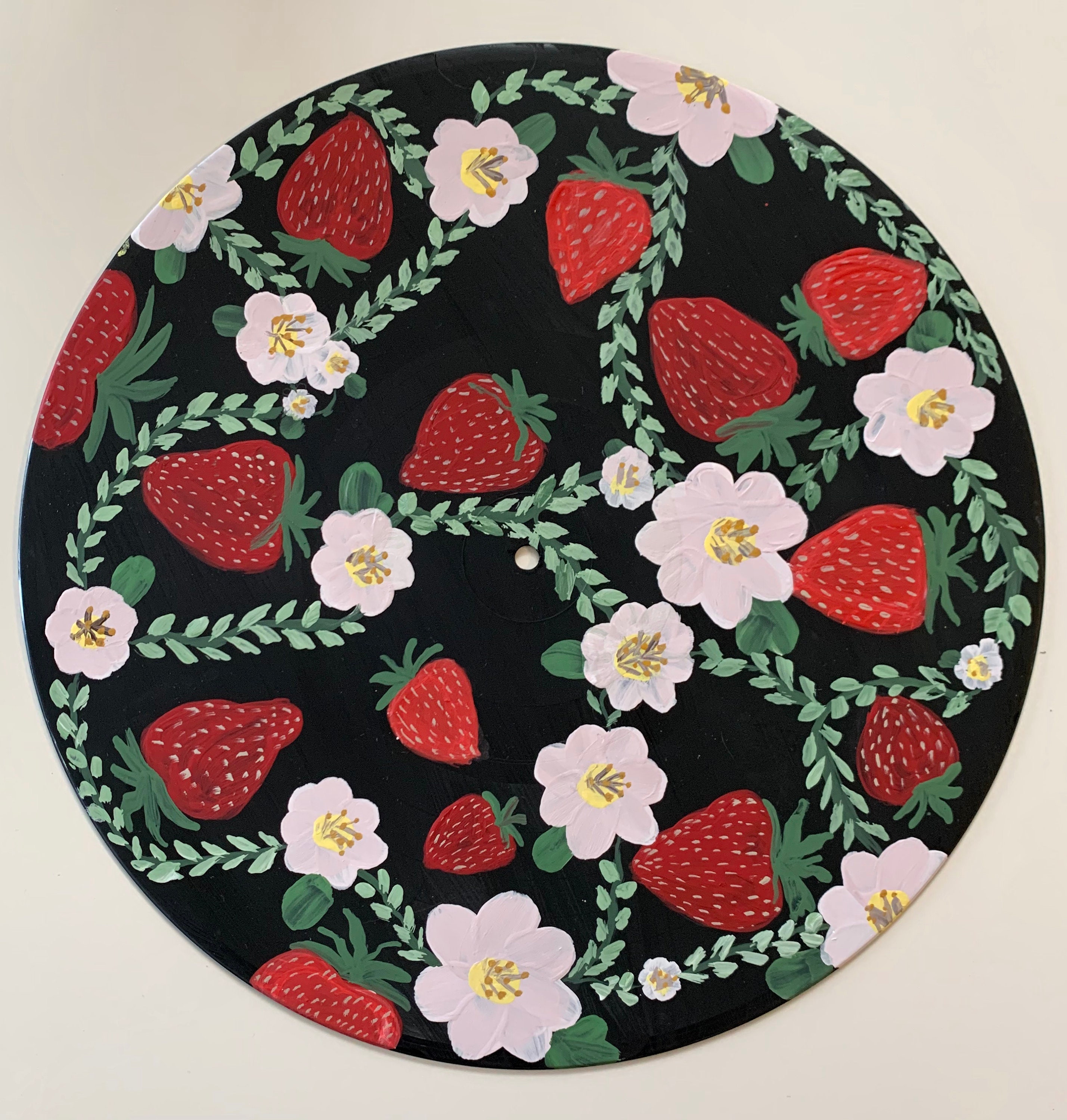 Strawberry Vines Painted Vinyl Record Etsy India Strawberry Vines Painted Vinyl Record Etsy India
