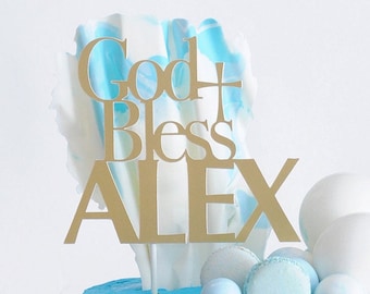 First Communion Baptism Christening Cake Topper | PERSONALIZED with CUSTOM NAME | Cross, Christian Cake Topper