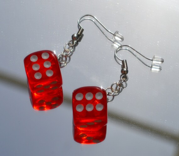 drop earrings gift for gamblers novelty earrings Red Dice dangle earrings gift for her lucky dice earrings casino stocking filler