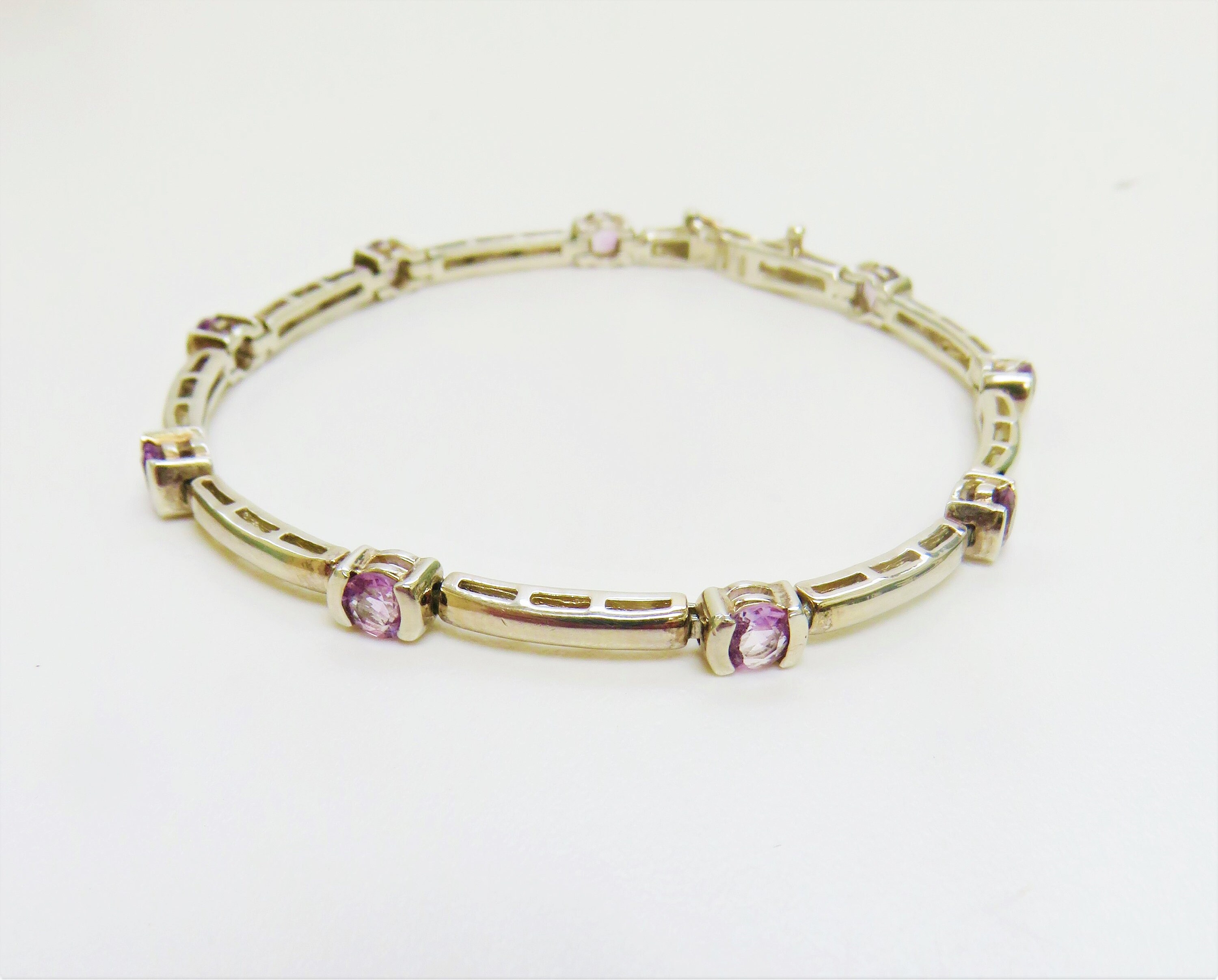 Vintage 90s Sterling Silver and Amethyst Link Bracelet / Etsy