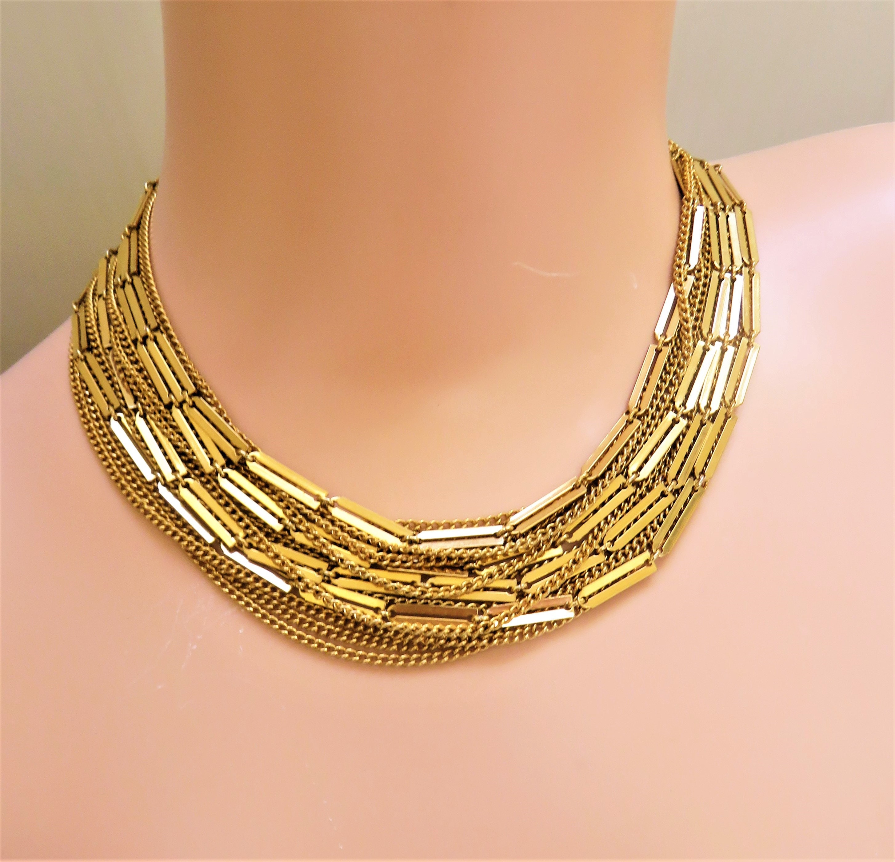 Stunning Vintage Multi Strand Gold Tone Chain Necklace / 16 Etsy