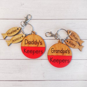 Father's Day Keychain Gift Wood Engraved Fishing Dad Personalized Custom Present for Dad or Dad to be Daddys Keepers Key Chain