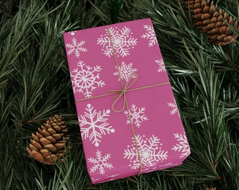 Winter Wonderland Pink Wrapping Paper - Snowflake Holiday Gift Wrap, 1 Roll