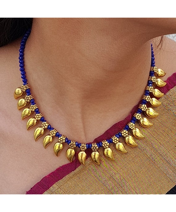 Trendy South Indian Micro Gold Beads Necklace Set - Floral Pendant with AD  Stones | Sasitrends