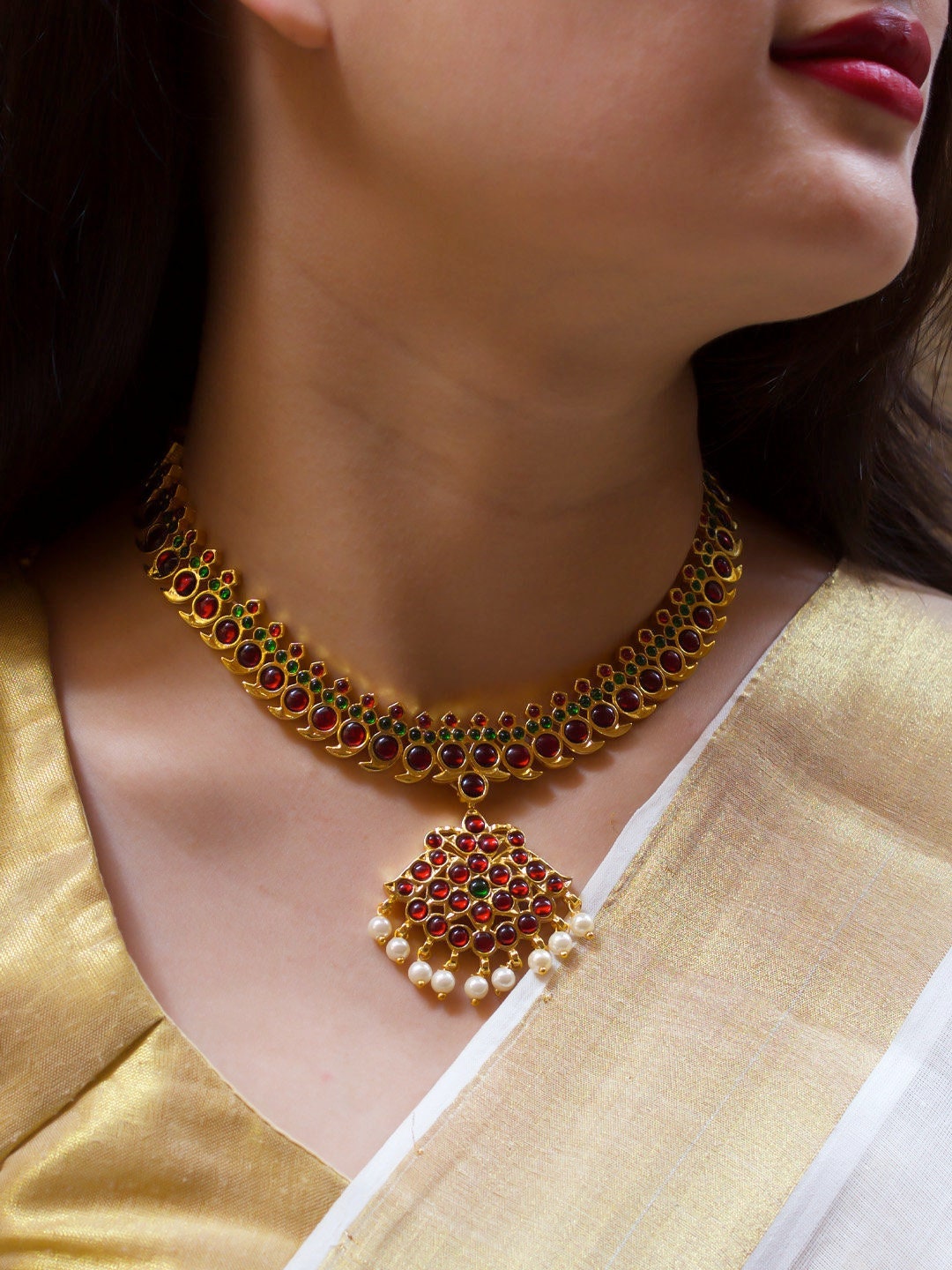 Kerala style gold plated necklace - Tanvi jewels - 4028110