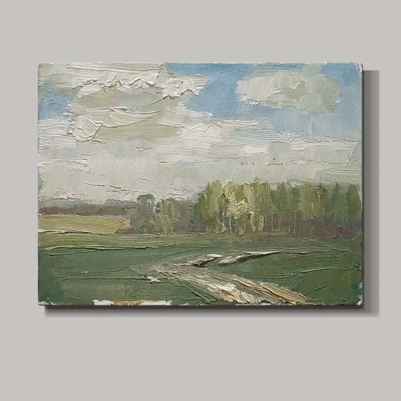 Spring landscape. Plenary, oil painting. Original painting. Artwork and collectibles objects. Interior decor. Landscape painting.