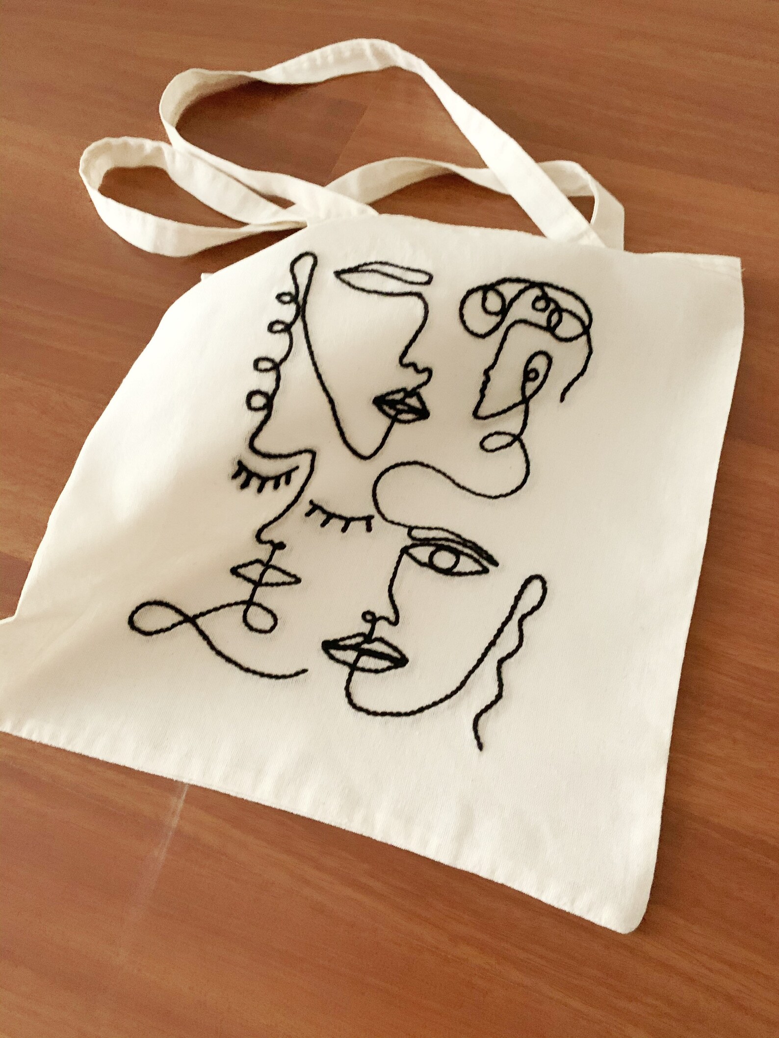 Female Face Line Art Punch Needle Canvas Tote Bag Beach Bag - Etsy