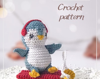 Häkelanleitung Pinguin mit Schlitten, Amigurumi Spielzeug Weihnachten Winter Häkelanleitung PDF