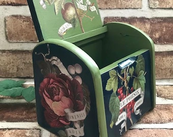 Vintage unieke houten receptkaarten opbergdoos Snuisterijhouder